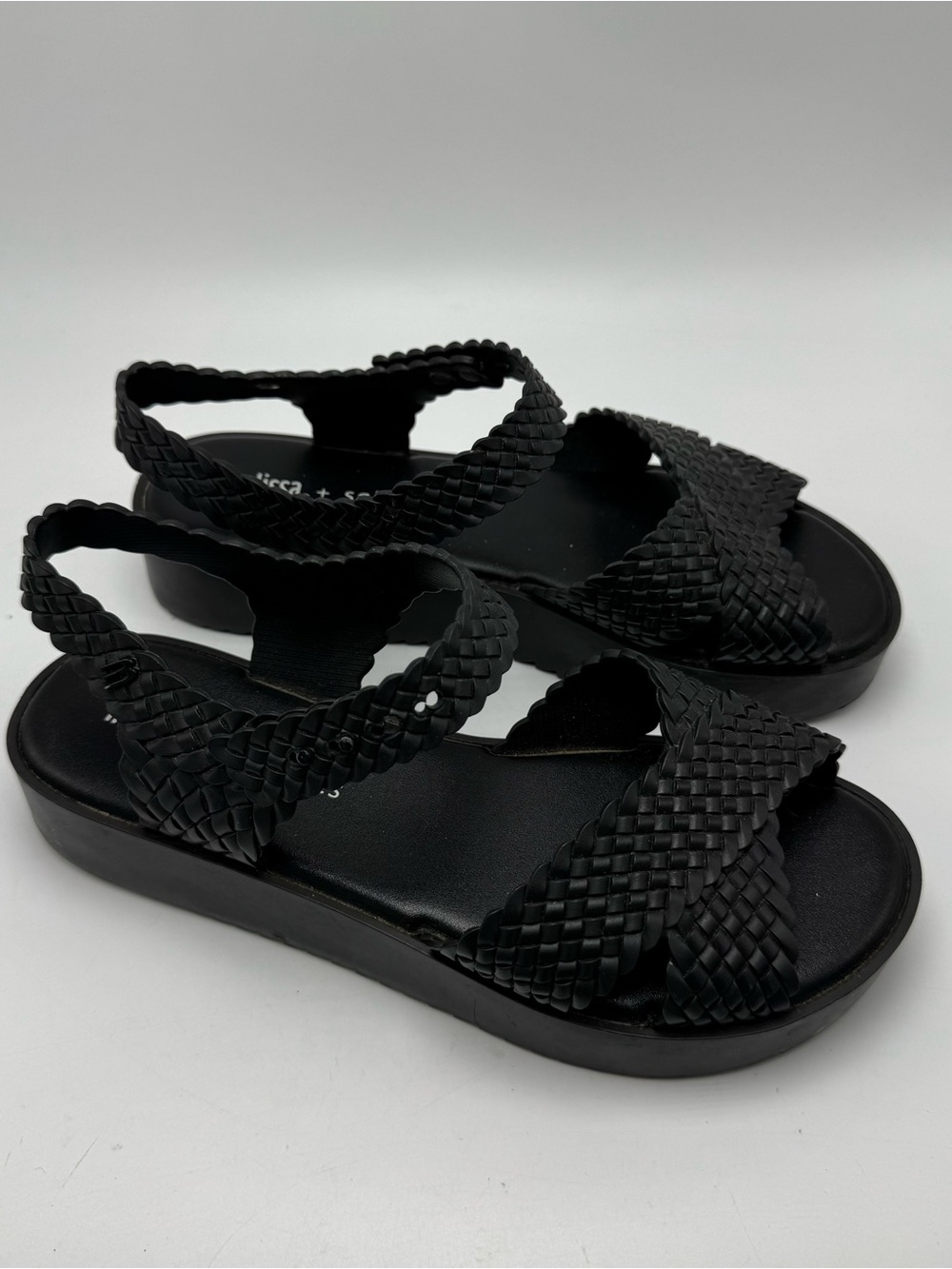 Melissa + Salinas Black Woven Jelly Flatform Sandals Size 8 Slingback Vacation